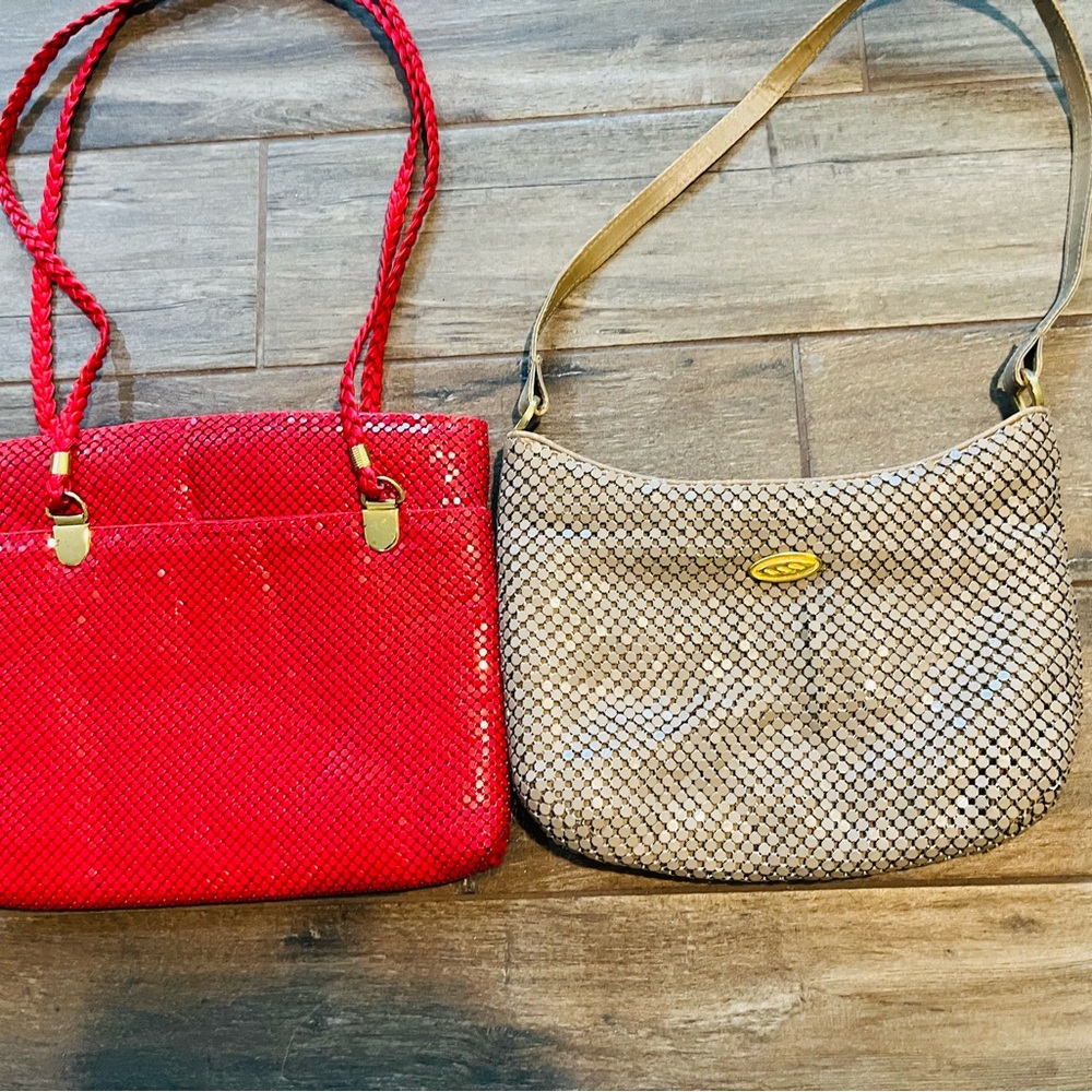 BUNDLE Whiting & Davis Red Bag & Taupe Bag both are metal mesh versatile bags - Picture 2 of 14